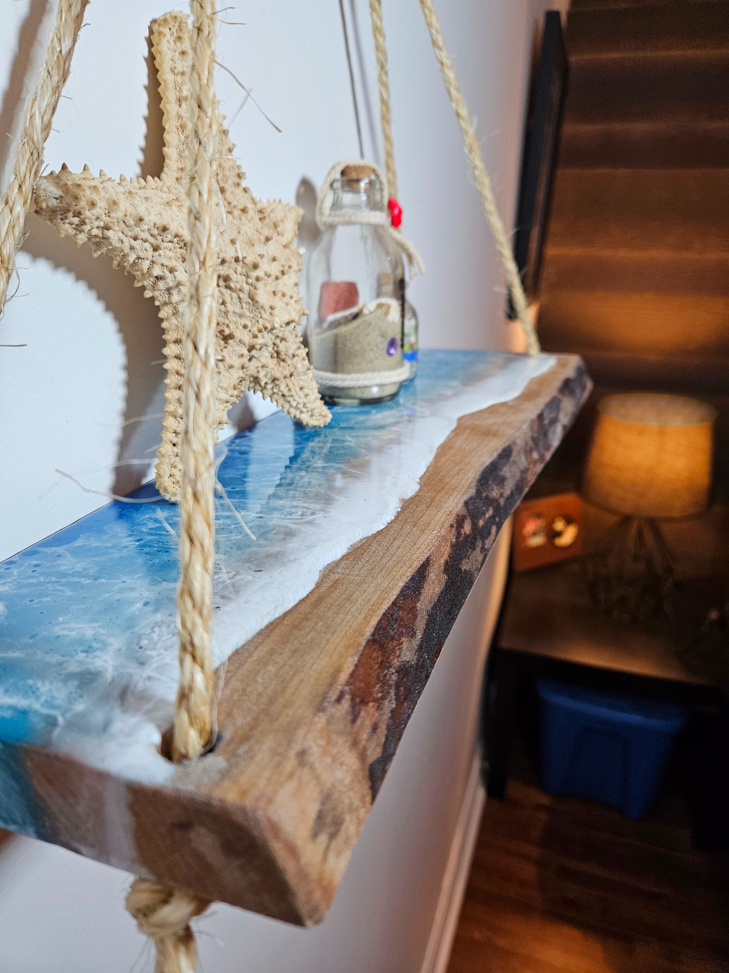 Hanging Live Edge Wooden Ocean Resin Shelf