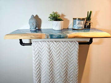 epoxy wood wall shelf with hanger