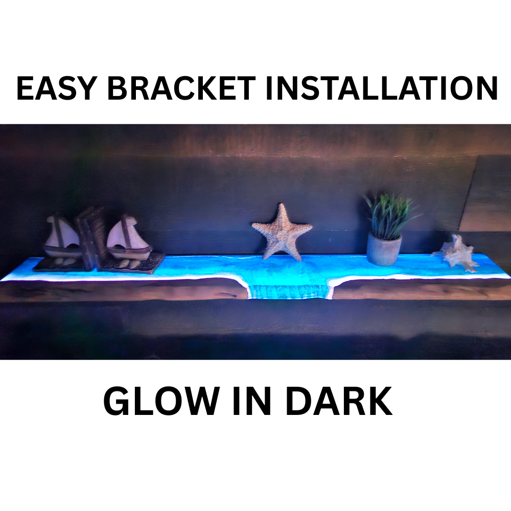 Glow in the Dark Floating Live Edge Wooden Shelf with Beach Ocean Resin Waves / Wood and Epoxy Shelf / Home Decor / Homemade