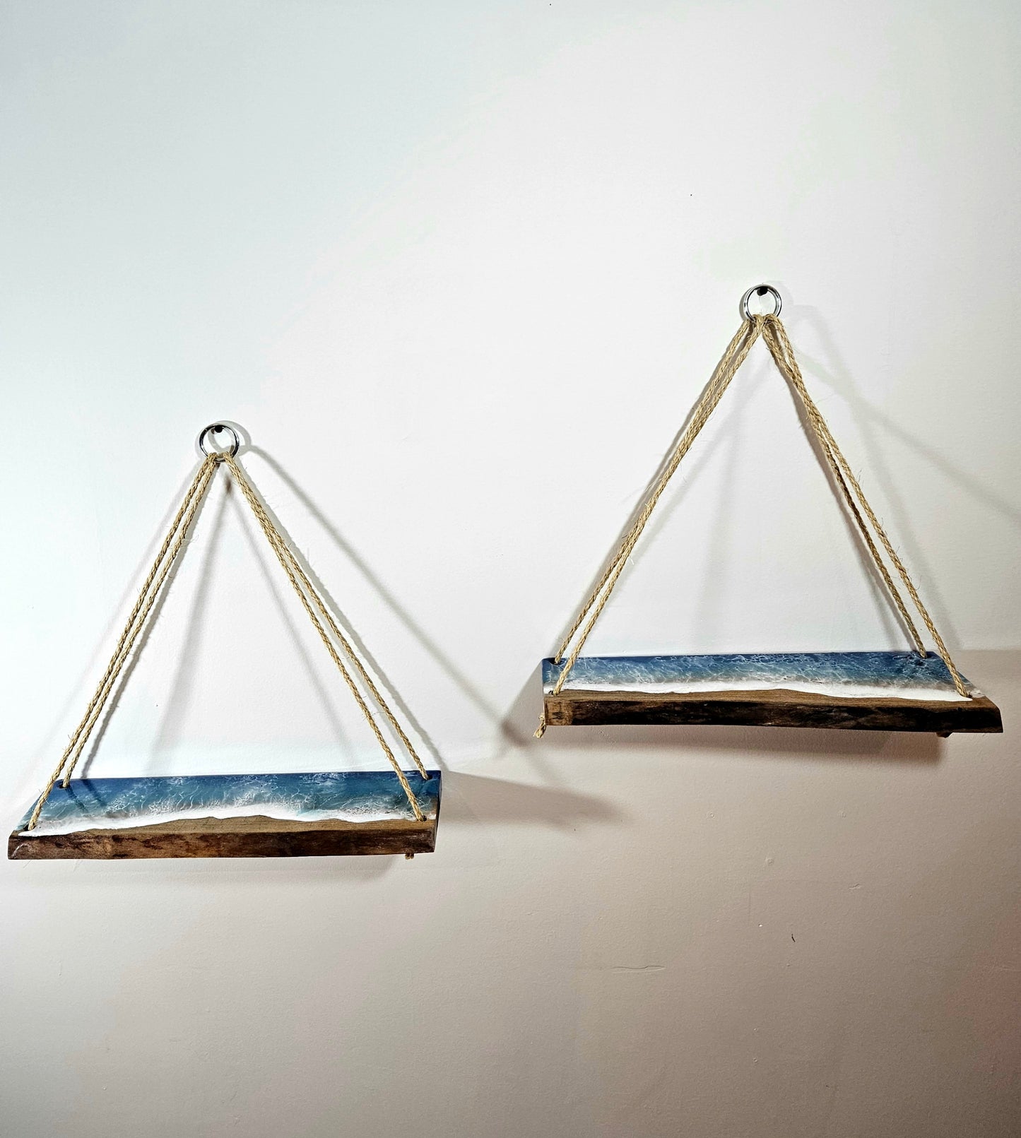 Hanging Live Edge Wooden Ocean Resin Shelf