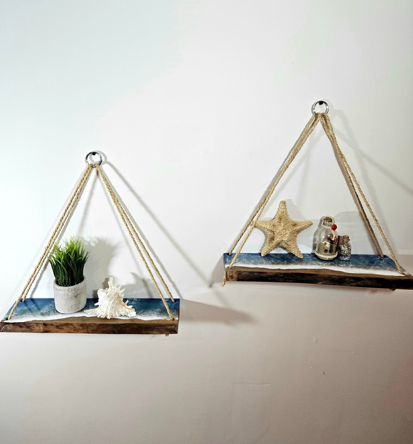 Hanging Live Edge Wooden Ocean Resin Shelf