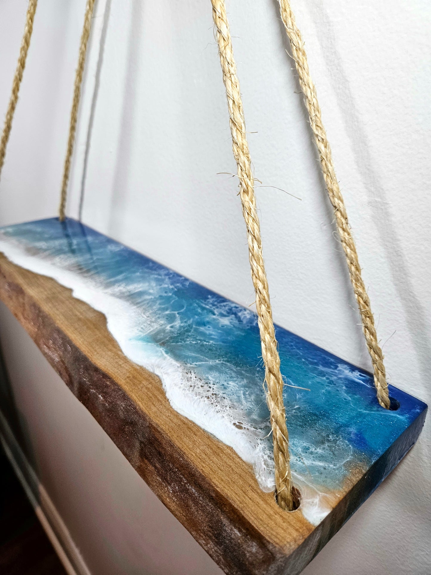 Hanging Live Edge Wooden Ocean Resin Shelf