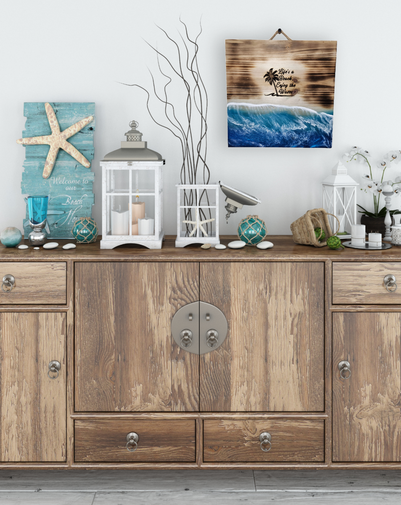 Hanging Wood Ocean Resin Wall Art