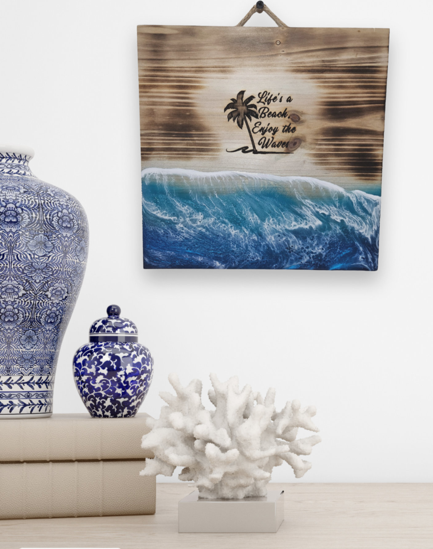 Hanging Wood Ocean Resin Wall Art