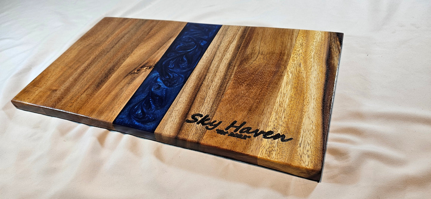 Custom Epoxy Charcuterie Board with Resin Strip