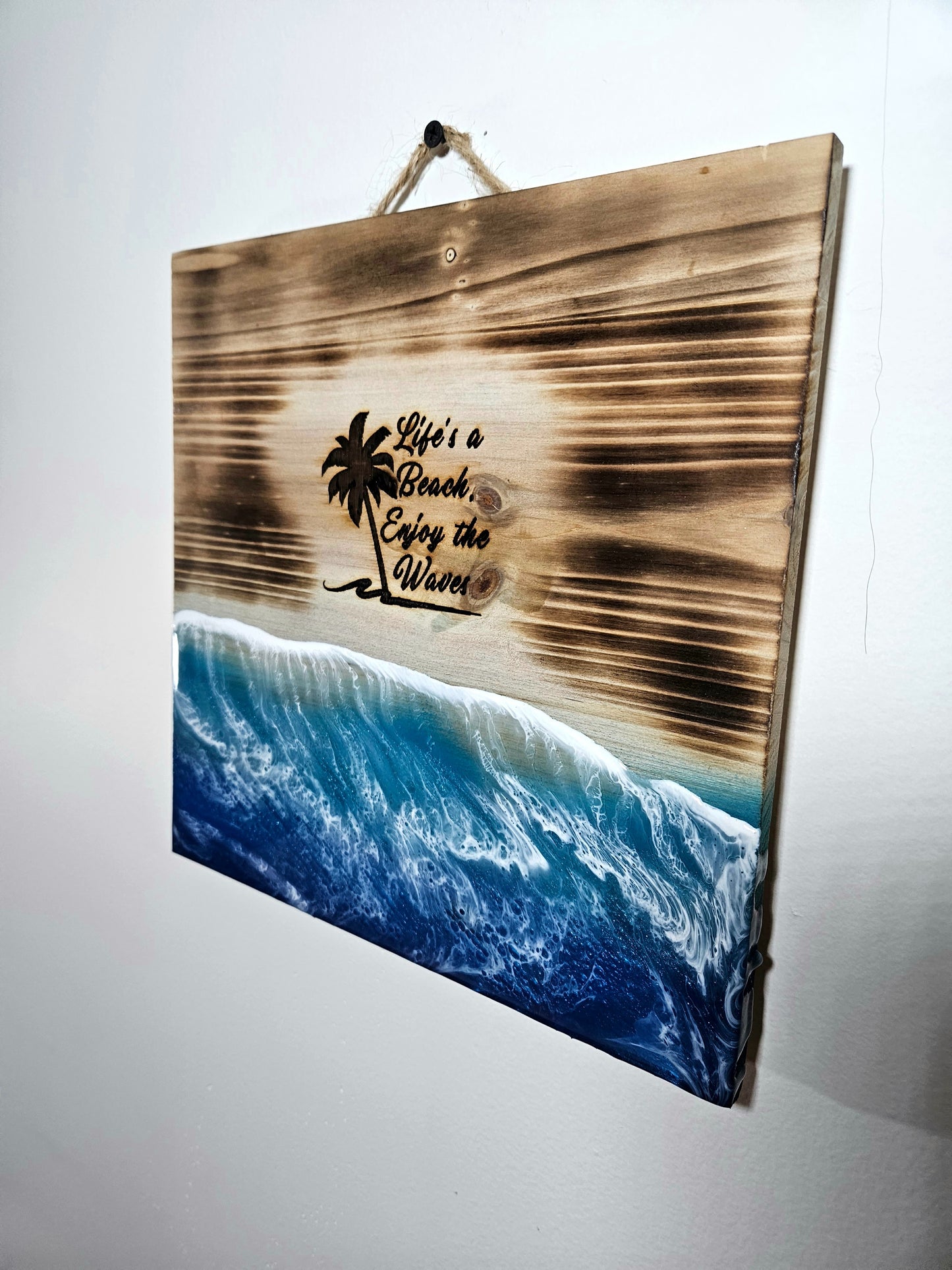 Hanging Wood Ocean Resin Wall Art