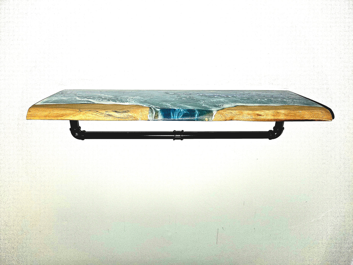 Ocean Resin Wooden Shelf with Iron Towel Rack Holder