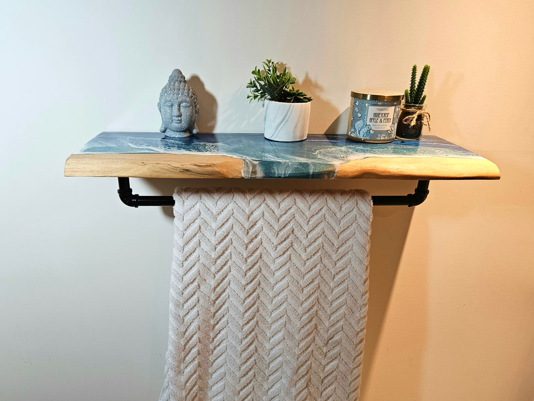 epoxy wood wall  shelf with hanger 