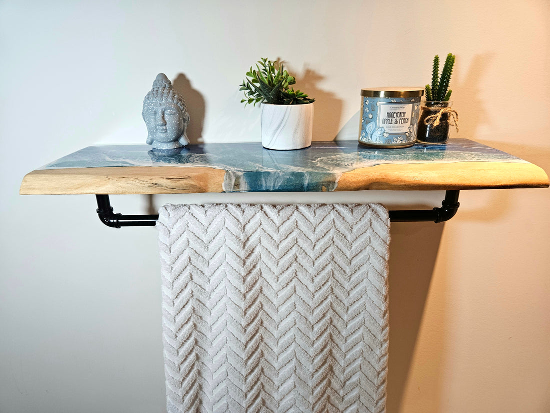 epoxy wood wall  shelf with hanger 