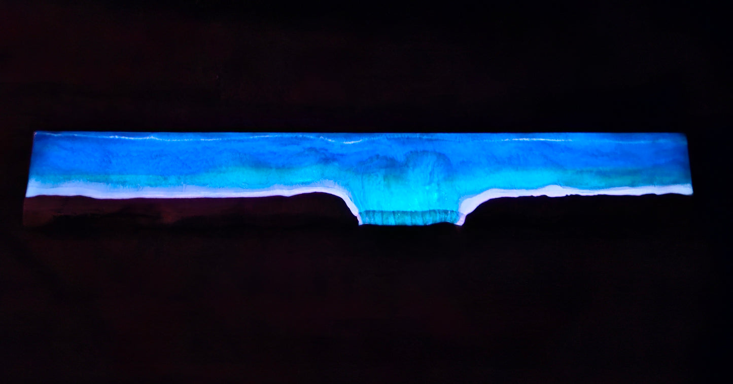 Glow in the Dark Floating Live Edge Wooden Shelf with Beach Ocean Resin Waves / Wood and Epoxy Shelf / Home Decor / Homemade