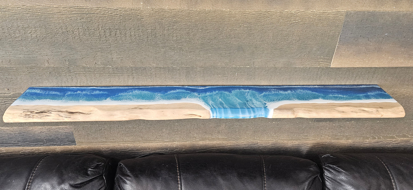 Glow in the Dark Floating Live Edge Wooden Shelf with Beach Ocean Resin Waves / Wood and Epoxy Shelf / Home Decor / Homemade