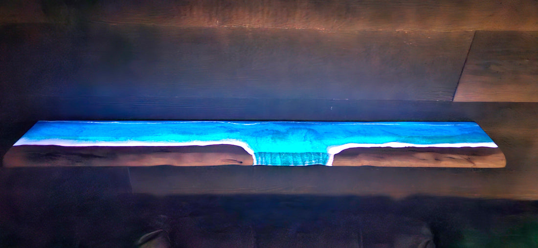 Live Edge Floating Shelf of Epoxy Resin & Wood EASY BRACKET INSTALLATION