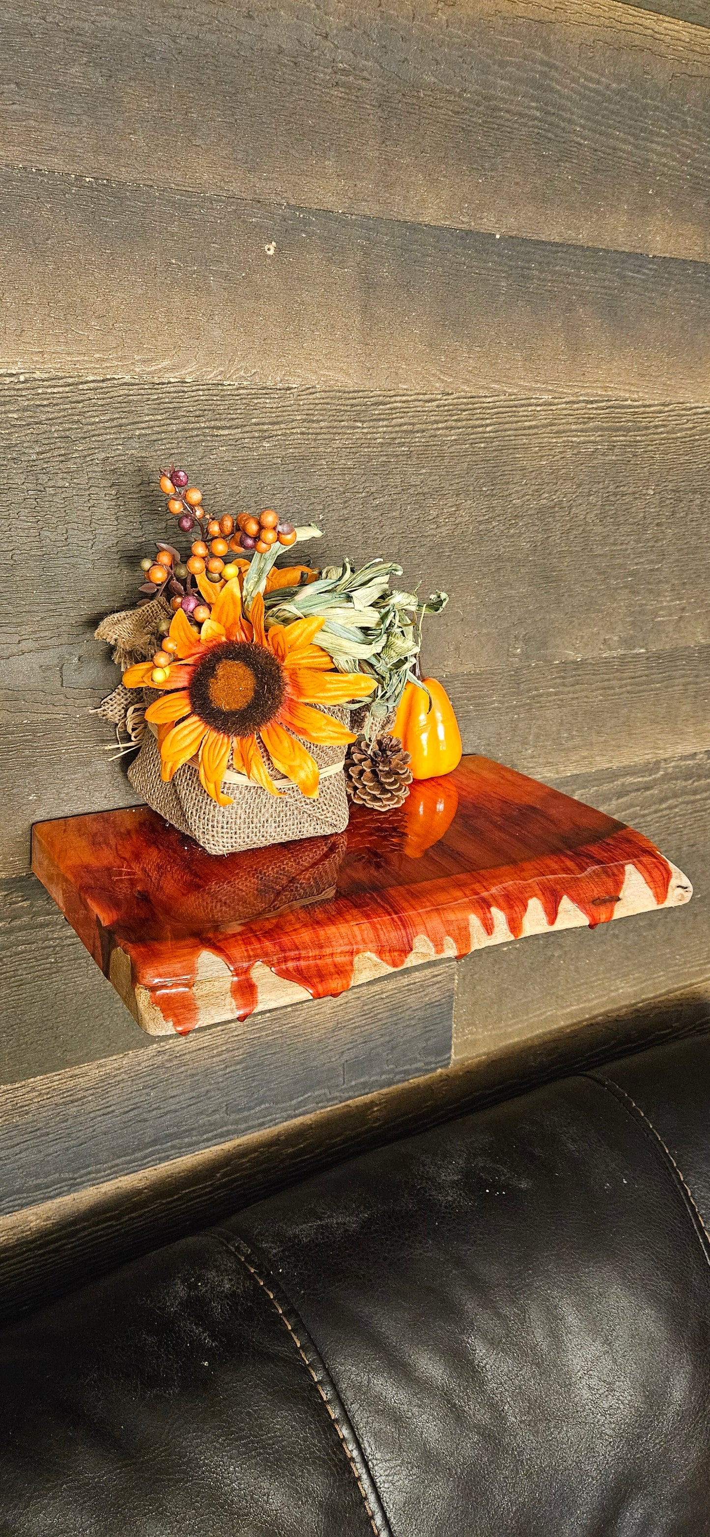 Halloween Themed Glow in the Dark Epoxy Resin Floating Live Edge Wooden Shelf / Wood and Epoxy Shelf / Halloween Decor / Fall Autumn Season