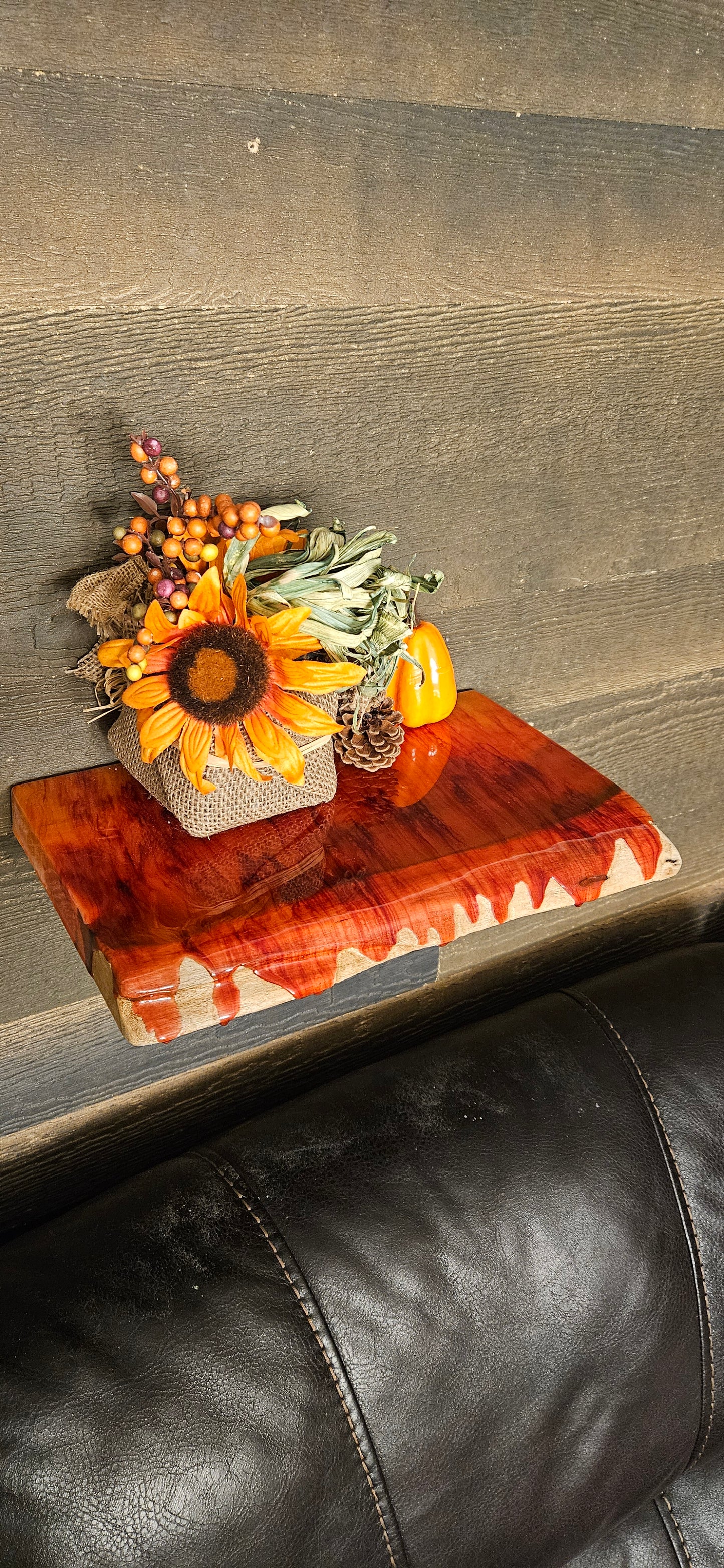 Halloween Themed Glow in the Dark Epoxy Resin Floating Live Edge Wooden Shelf / Wood and Epoxy Shelf / Halloween Decor / Fall Autumn Season