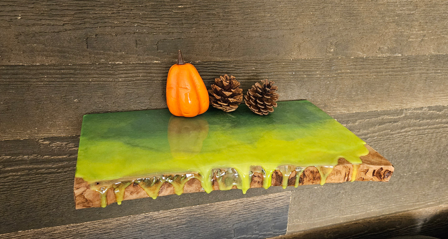 Halloween Themed Glow in the Dark Epoxy Resin Floating Live Edge Wooden Shelf / Wood and Epoxy Shelf / Halloween Decor / Fall Autumn Season