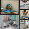 Floating Live Edge Wooden Shelf with Beach Ocean Resin Waves